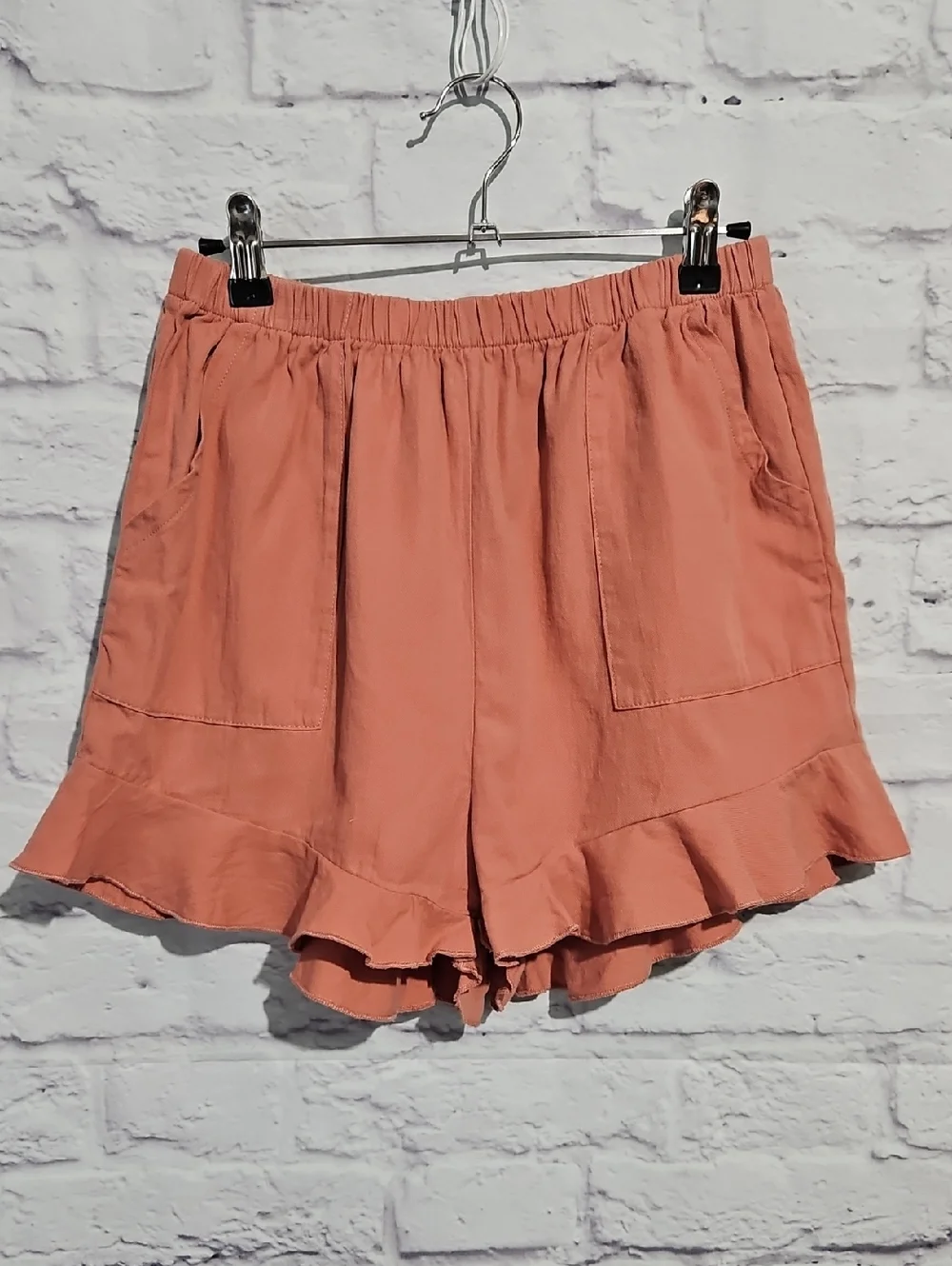 SHEIN Coral Ruffle-Hem High Waist Shorts